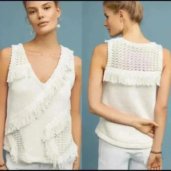 Anthropologie Pacific Fringe Tank Boho Knit Sleeveless Top Size Medium - Picture 3 of 8
